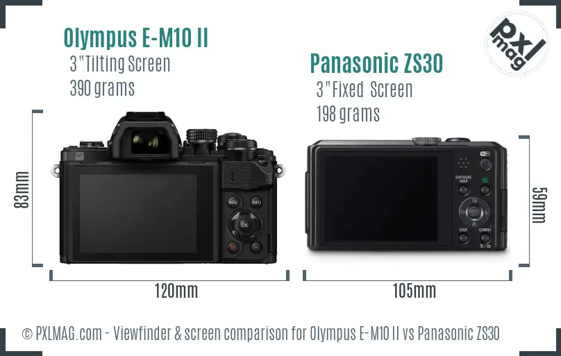 Olympus E-M10 II vs Panasonic ZS30 Screen and Viewfinder comparison