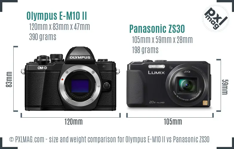 Olympus E-M10 II vs Panasonic ZS30 size comparison