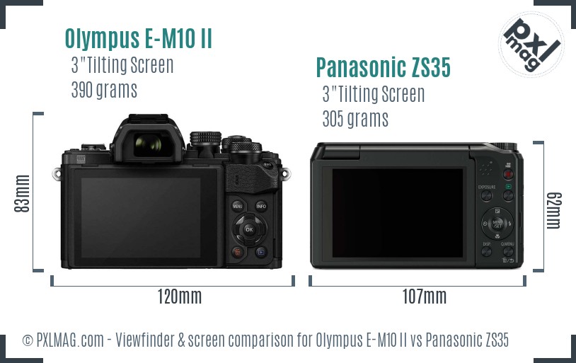 Olympus E-M10 II vs Panasonic ZS35 Screen and Viewfinder comparison