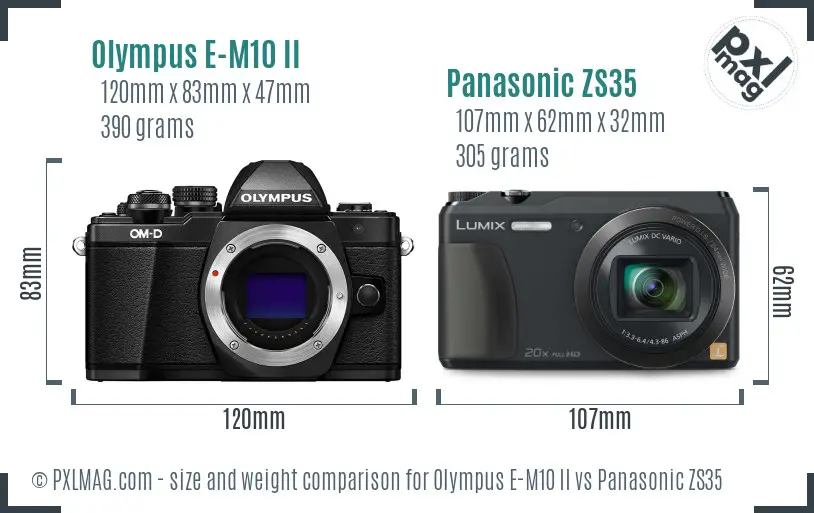 Olympus E-M10 II vs Panasonic ZS35 size comparison