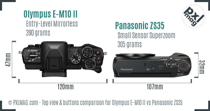 Olympus E-M10 II vs Panasonic ZS35 top view buttons comparison