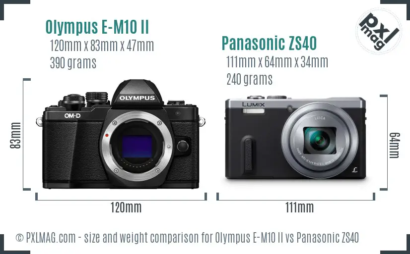 Olympus E-M10 II vs Panasonic ZS40 size comparison