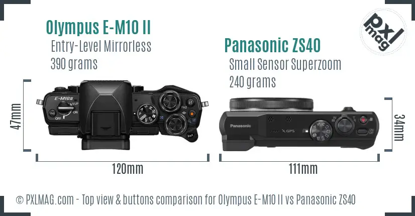 Olympus E-M10 II vs Panasonic ZS40 top view buttons comparison