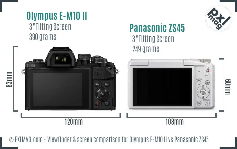 Olympus E-M10 II vs Panasonic ZS45 Screen and Viewfinder comparison