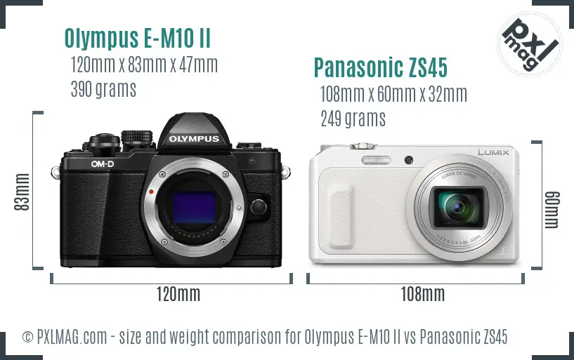 Olympus E-M10 II vs Panasonic ZS45 size comparison