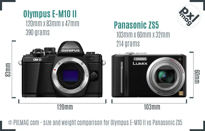 Olympus E-M10 II vs Panasonic ZS5 size comparison