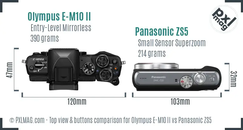 Olympus E-M10 II vs Panasonic ZS5 top view buttons comparison