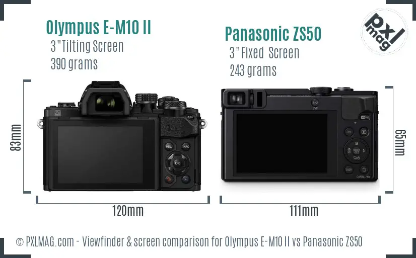 Olympus E-M10 II vs Panasonic ZS50 Screen and Viewfinder comparison