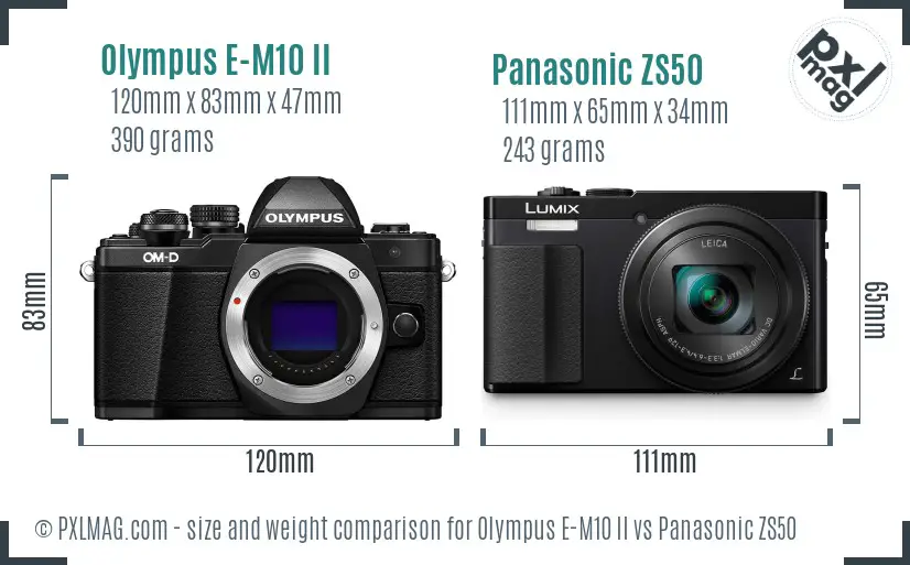 Olympus E-M10 II vs Panasonic ZS50 size comparison