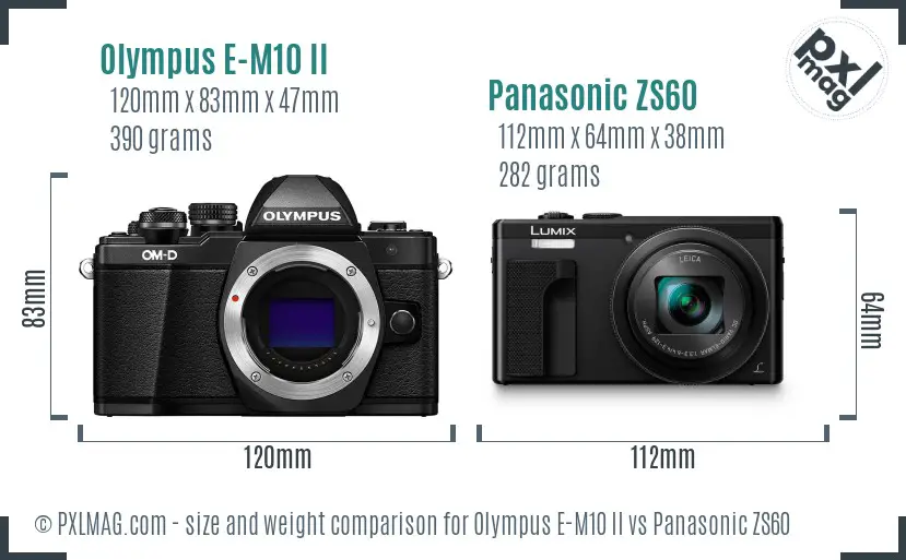 Olympus E-M10 II vs Panasonic ZS60 size comparison