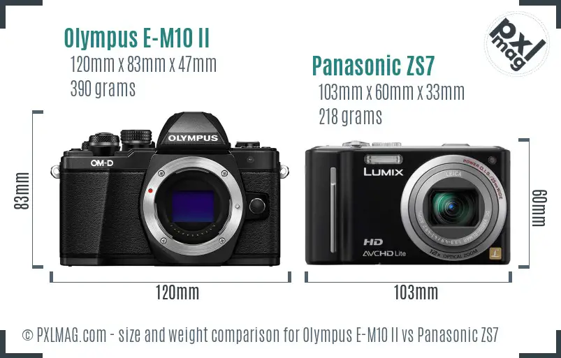 Olympus E-M10 II vs Panasonic ZS7 size comparison