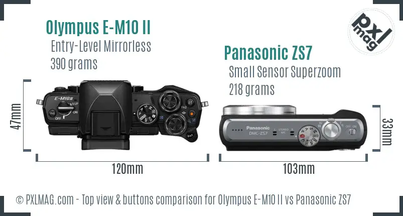 Olympus E-M10 II vs Panasonic ZS7 top view buttons comparison
