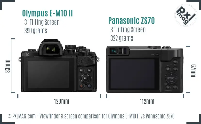 Olympus E-M10 II vs Panasonic ZS70 Screen and Viewfinder comparison