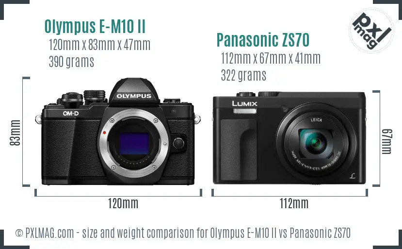 Olympus E-M10 II vs Panasonic ZS70 size comparison