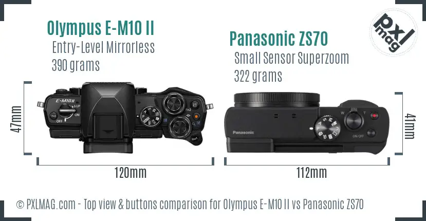 Olympus E-M10 II vs Panasonic ZS70 top view buttons comparison