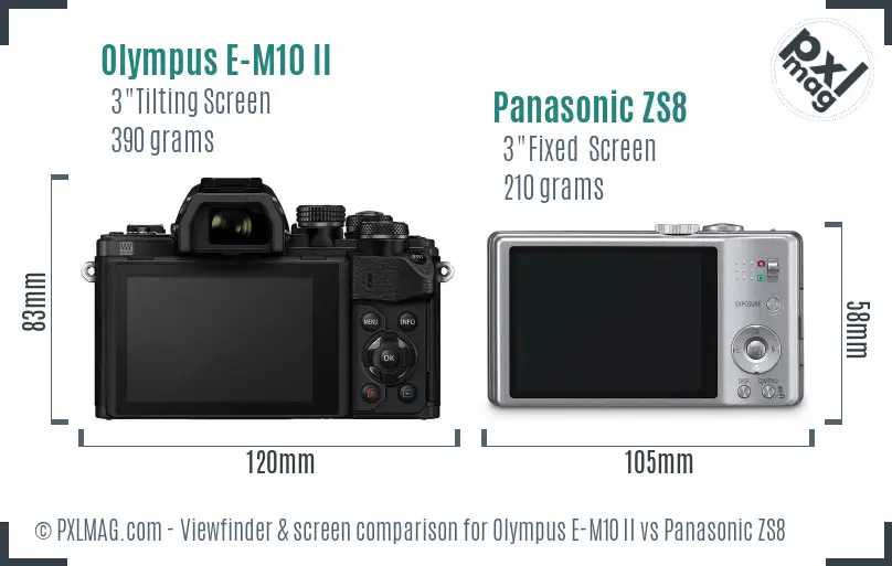 Olympus E-M10 II vs Panasonic ZS8 Screen and Viewfinder comparison