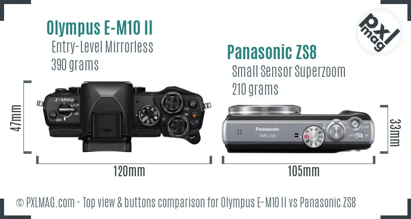 Olympus E-M10 II vs Panasonic ZS8 top view buttons comparison