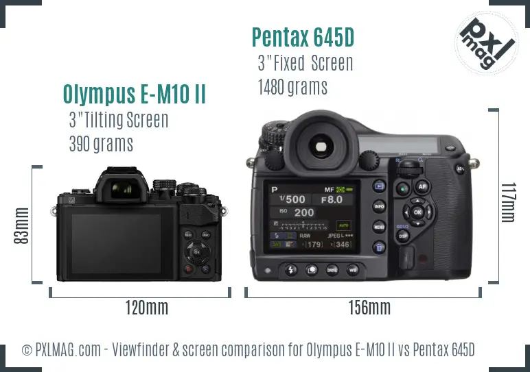 Olympus E-M10 II vs Pentax 645D Screen and Viewfinder comparison