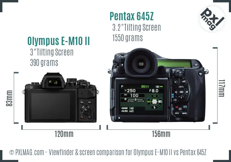 Olympus E-M10 II vs Pentax 645Z Screen and Viewfinder comparison