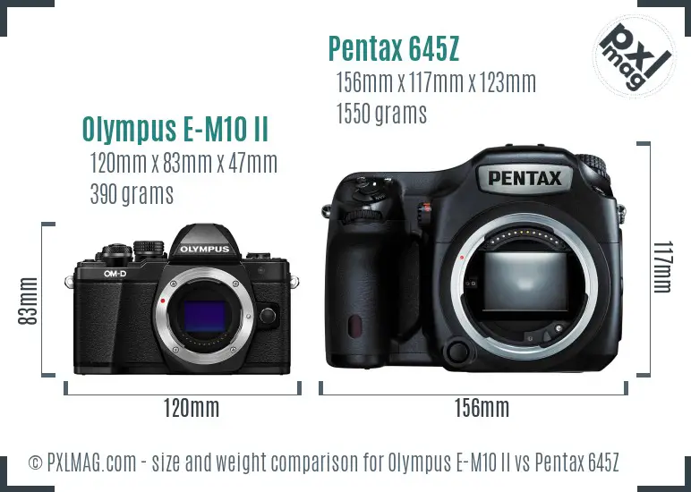Olympus E-M10 II vs Pentax 645Z size comparison