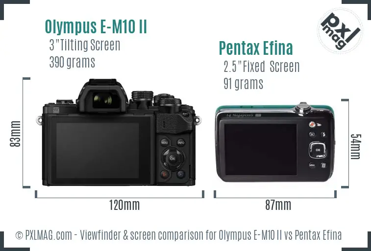 Olympus E-M10 II vs Pentax Efina Screen and Viewfinder comparison