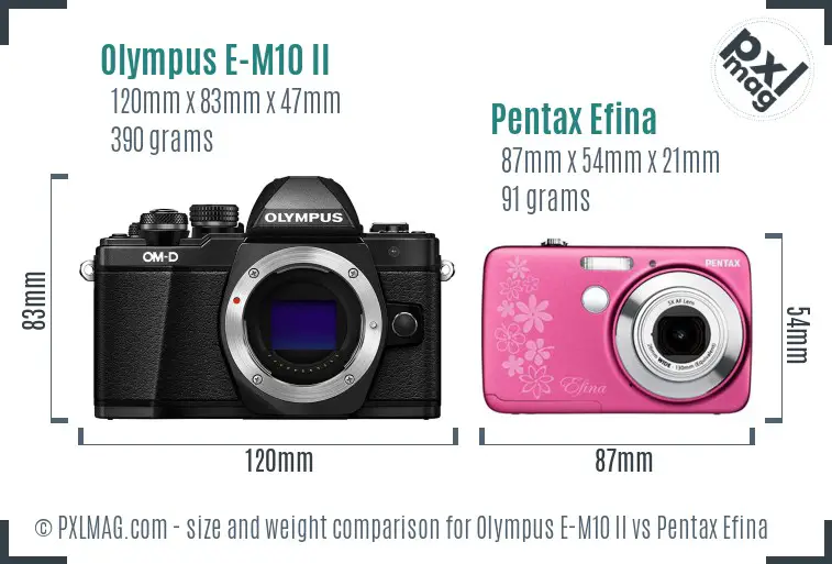 Olympus E-M10 II vs Pentax Efina size comparison