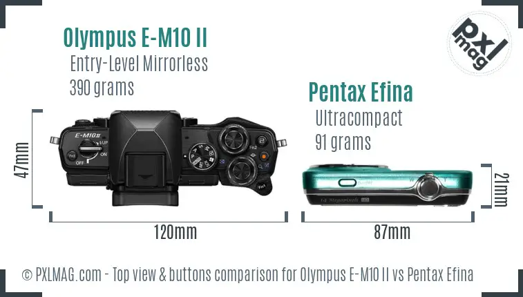 Olympus E-M10 II vs Pentax Efina top view buttons comparison