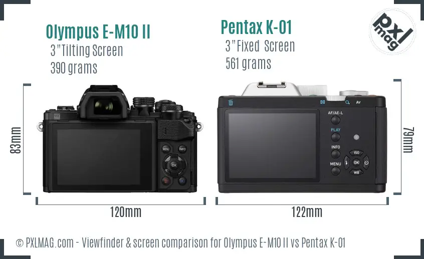Olympus E-M10 II vs Pentax K-01 Screen and Viewfinder comparison