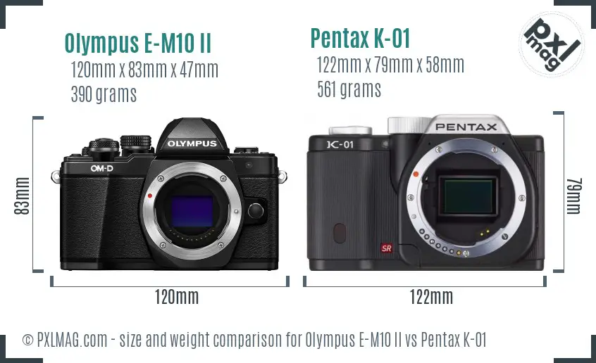 Olympus E-M10 II vs Pentax K-01 size comparison