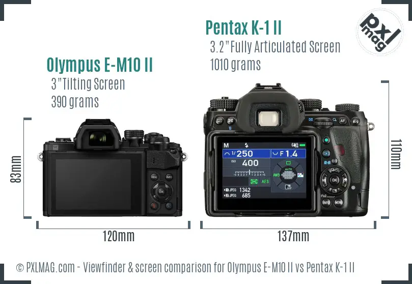Olympus E-M10 II vs Pentax K-1 II Screen and Viewfinder comparison