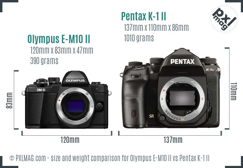 Olympus E-M10 II vs Pentax K-1 II size comparison