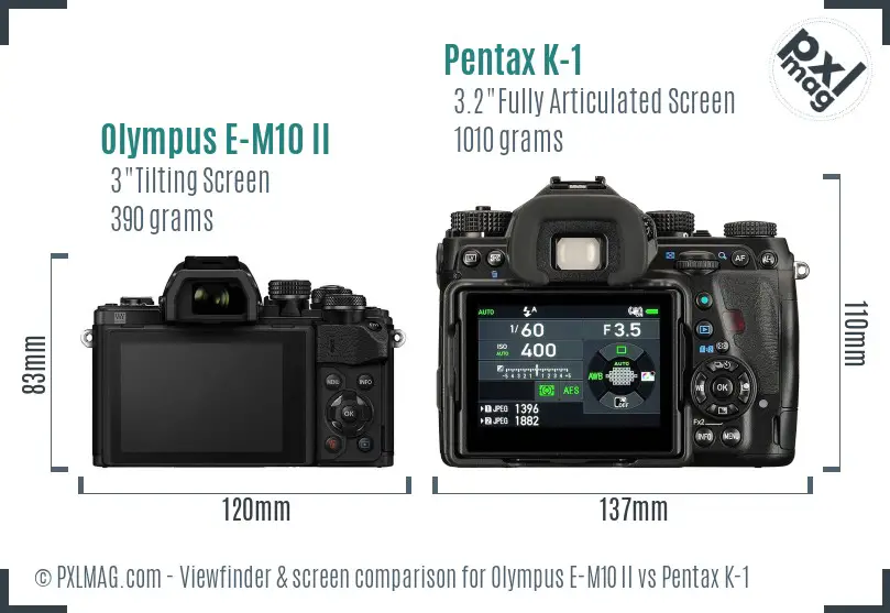 Olympus E-M10 II vs Pentax K-1 Screen and Viewfinder comparison