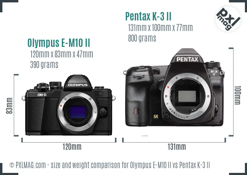 Olympus E-M10 II vs Pentax K-3 II size comparison
