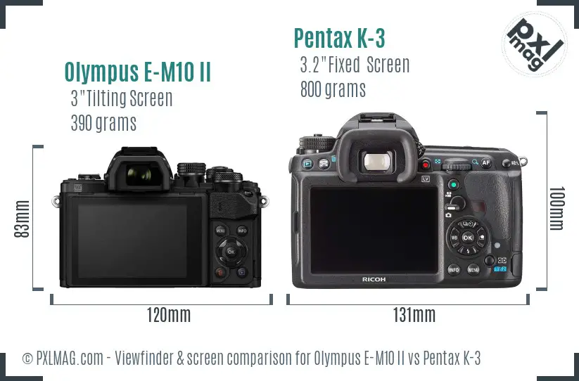 Olympus E-M10 II vs Pentax K-3 Screen and Viewfinder comparison