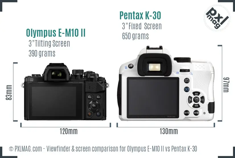 Olympus E-M10 II vs Pentax K-30 Screen and Viewfinder comparison