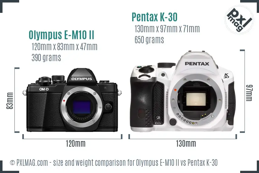 Olympus E-M10 II vs Pentax K-30 size comparison