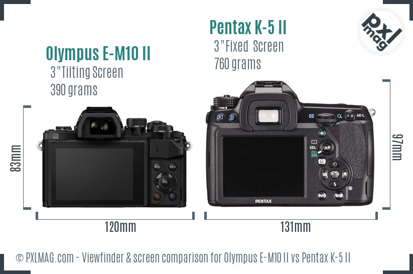 Olympus E-M10 II vs Pentax K-5 II Screen and Viewfinder comparison