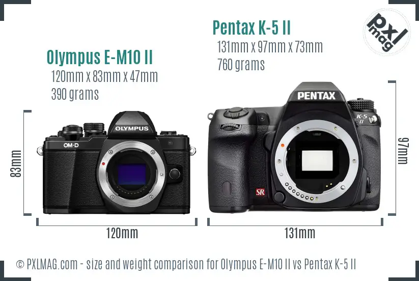 Olympus E-M10 II vs Pentax K-5 II size comparison