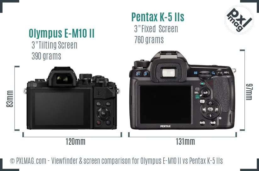 Olympus E-M10 II vs Pentax K-5 IIs Screen and Viewfinder comparison
