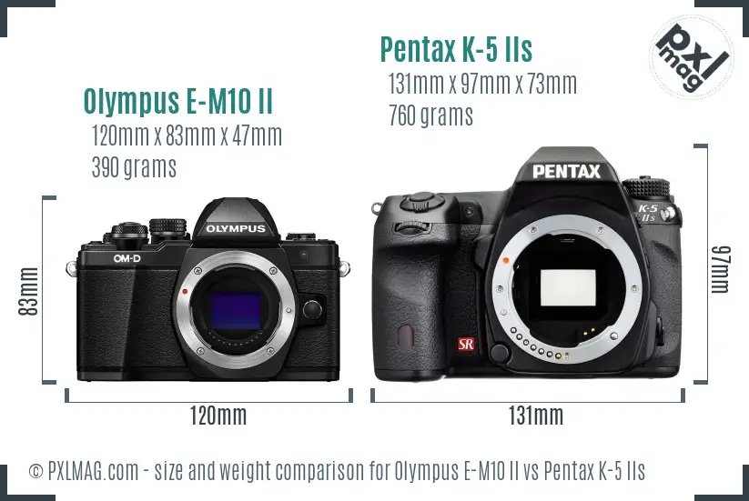 Olympus E-M10 II vs Pentax K-5 IIs size comparison