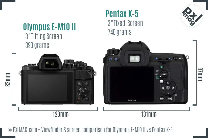 Olympus E-M10 II vs Pentax K-5 Screen and Viewfinder comparison
