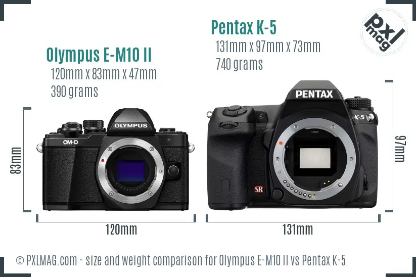 Olympus E-M10 II vs Pentax K-5 size comparison