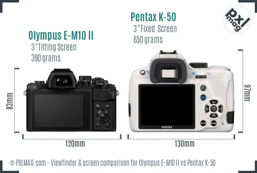 Olympus E-M10 II vs Pentax K-50 Screen and Viewfinder comparison