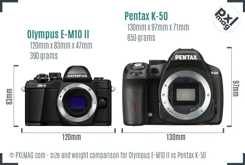 Olympus E-M10 II vs Pentax K-50 size comparison
