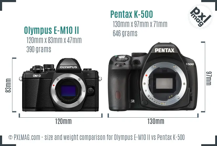 Olympus E-M10 II vs Pentax K-500 size comparison