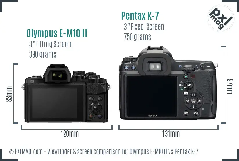 Olympus E-M10 II vs Pentax K-7 Screen and Viewfinder comparison