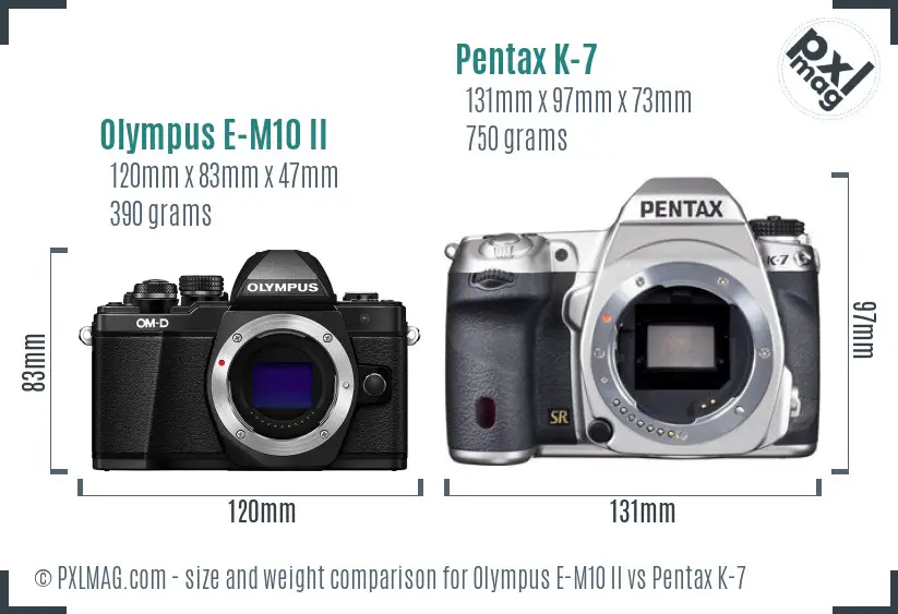 Olympus E-M10 II vs Pentax K-7 size comparison