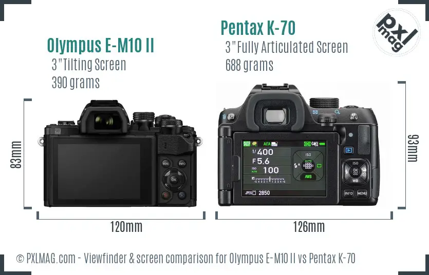 Olympus E-M10 II vs Pentax K-70 Screen and Viewfinder comparison