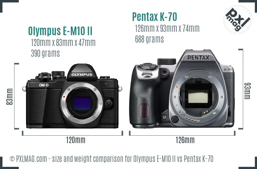 Olympus E-M10 II vs Pentax K-70 size comparison