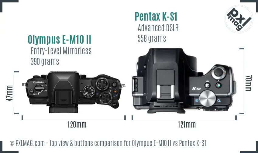 Olympus E-M10 II vs Pentax K-S1 top view buttons comparison